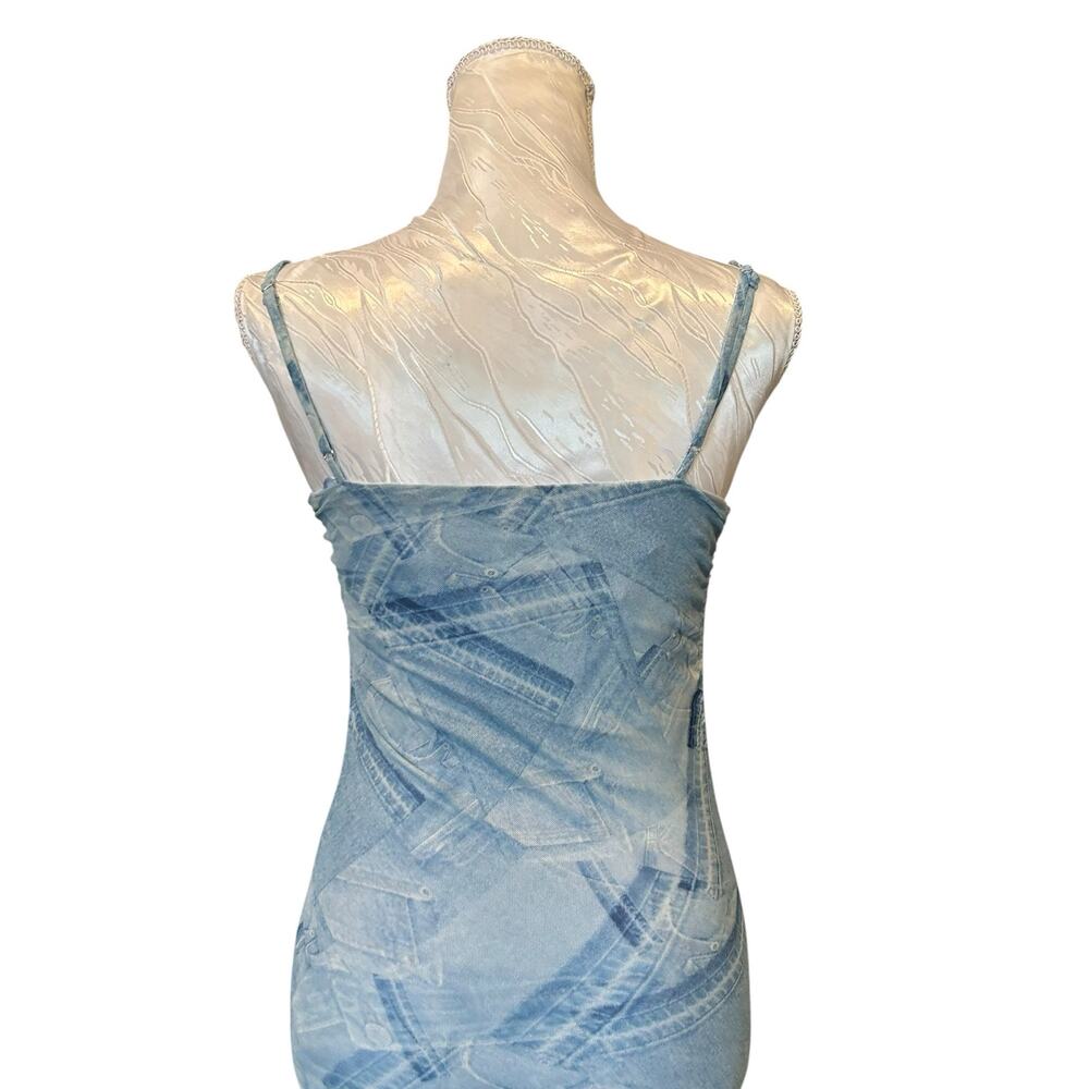 Good American Denim Print Stretch Midi Dress Ruched Coquette Size 1 - Picture 7 of 15